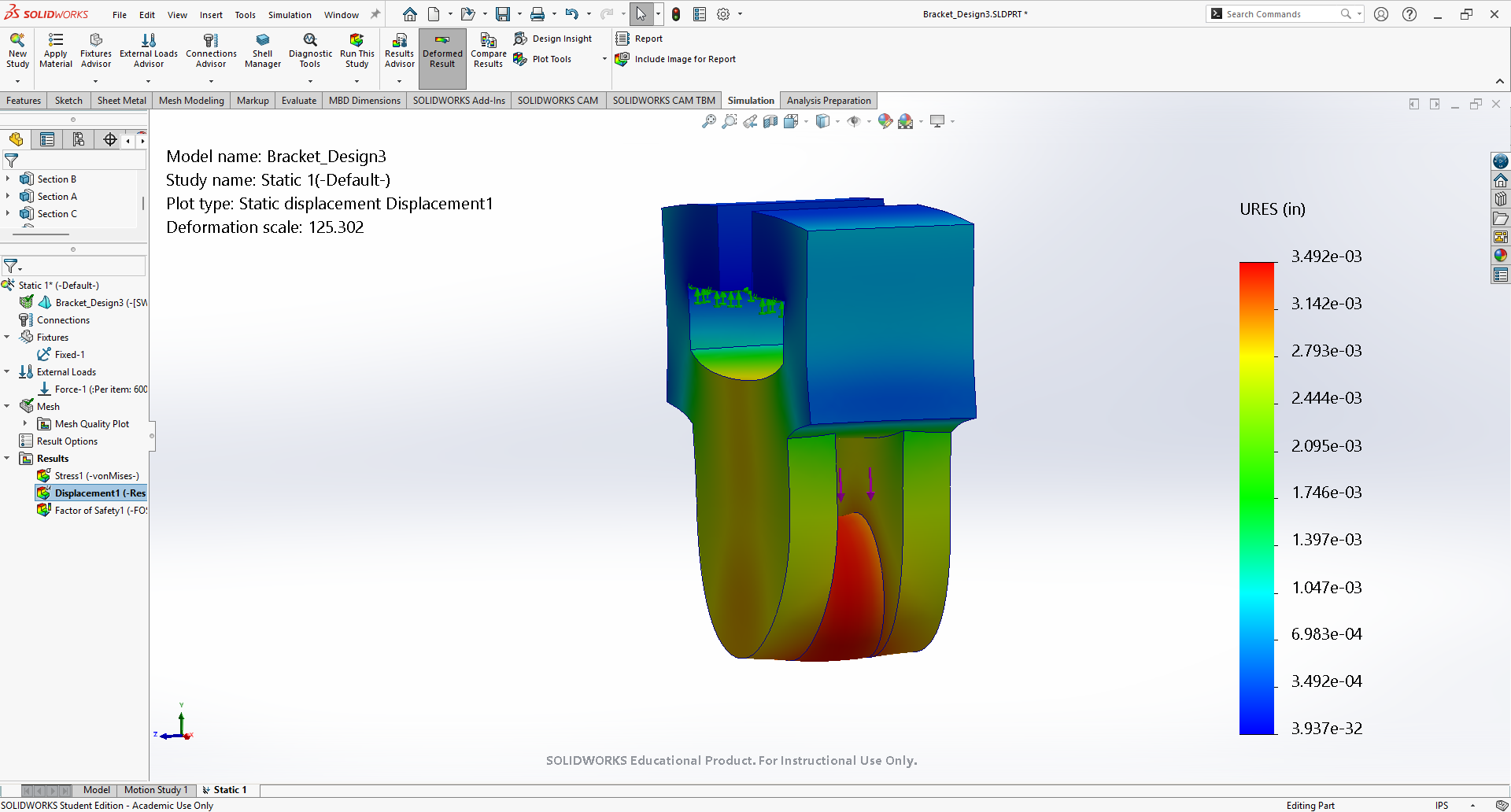 Design 3 - Mesh 1 - Deflection